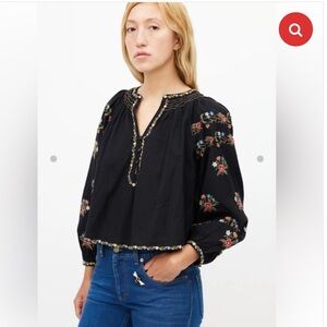 THE GREAT. Passage moonflower Black Floral Embroidered Blouse